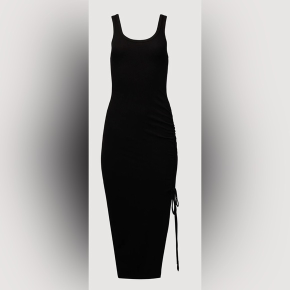 Scoop Ruched Midi Dress | Black Size Medium - Picture 3 of 15